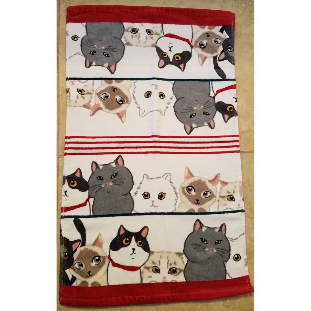 Kassafina‎ Hand Towel 16x26 Cats Faces Red NEW